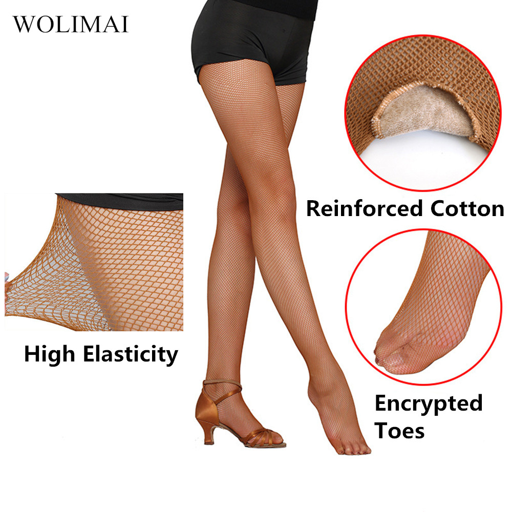 Fishnet Stocking Women - プロのラテンダンス漁網ソックスネット股ラテンダンス衣類付属品キャラメルストッキングバレエ大人