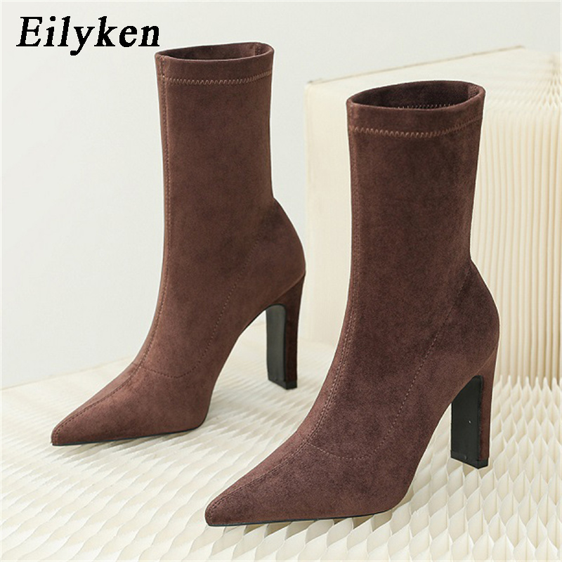 No Show Sock Women - Eilyken 冬厚いヒール靴下の群れの女性のブーツポインテッドトゥアンクルブーツセクシーな女性の靴プラスサイズ 34-42