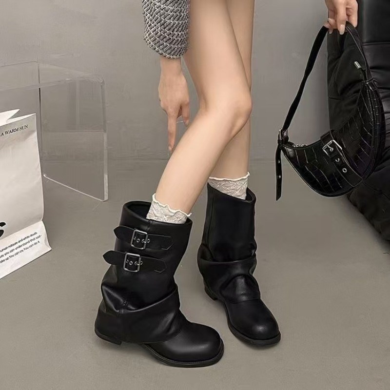 レディース ブラック スラウチー ミッドカーフブーツ ダブル - No Show Sock Women のレビューと価格